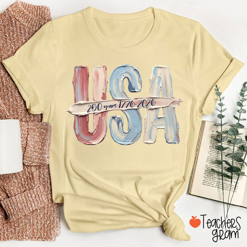 Watercolor USA 250 Years Teacher T-Shirt