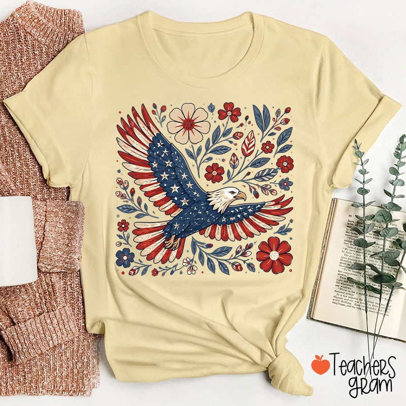 Patriotic Eagle Floral Teacher T-Shirt