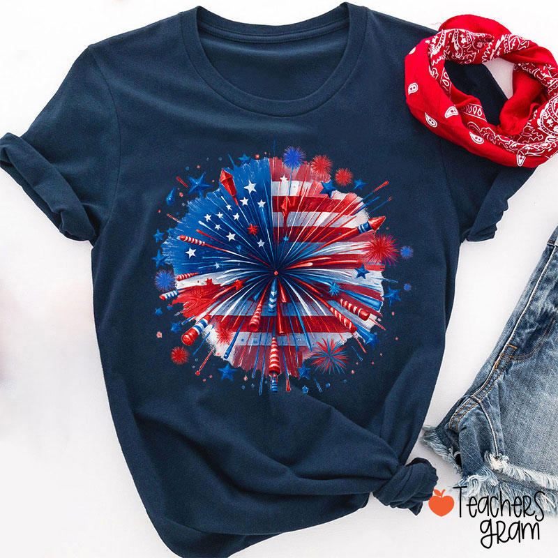 USA Firework Independence Day Teacher T-Shirt