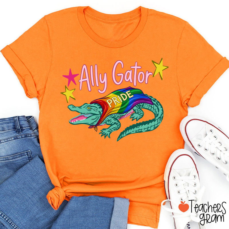 Ally Gator Rainbow Pride Teacher T-Shirt