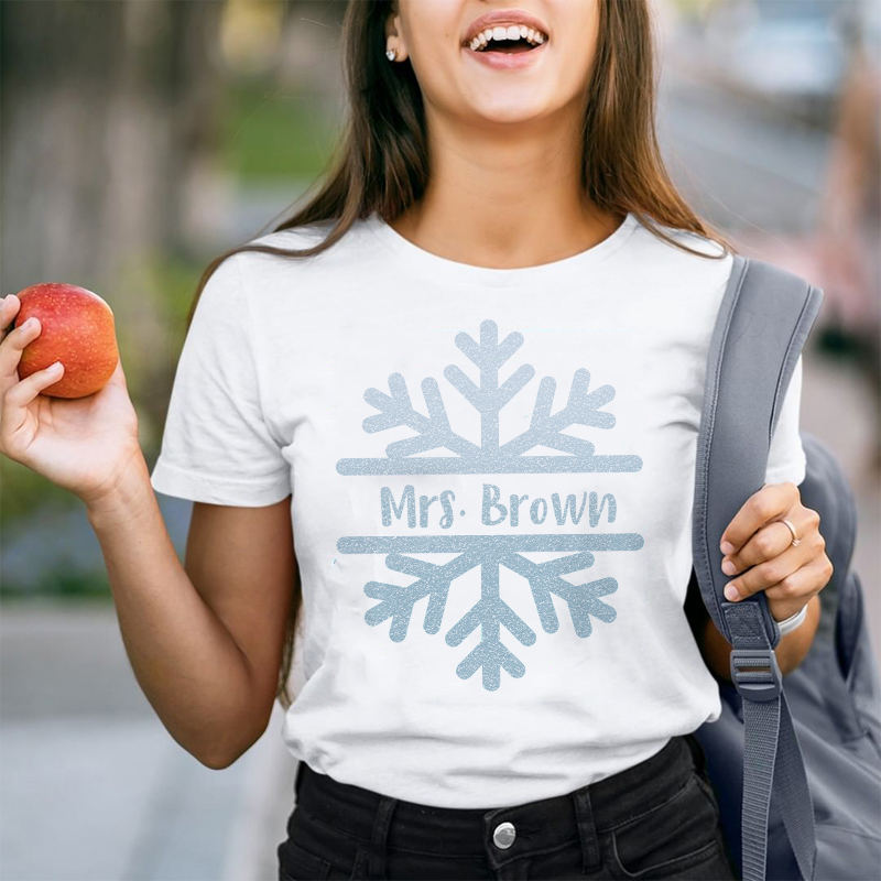Personalized Name Christmas Snowflake Teacher T-Shirt