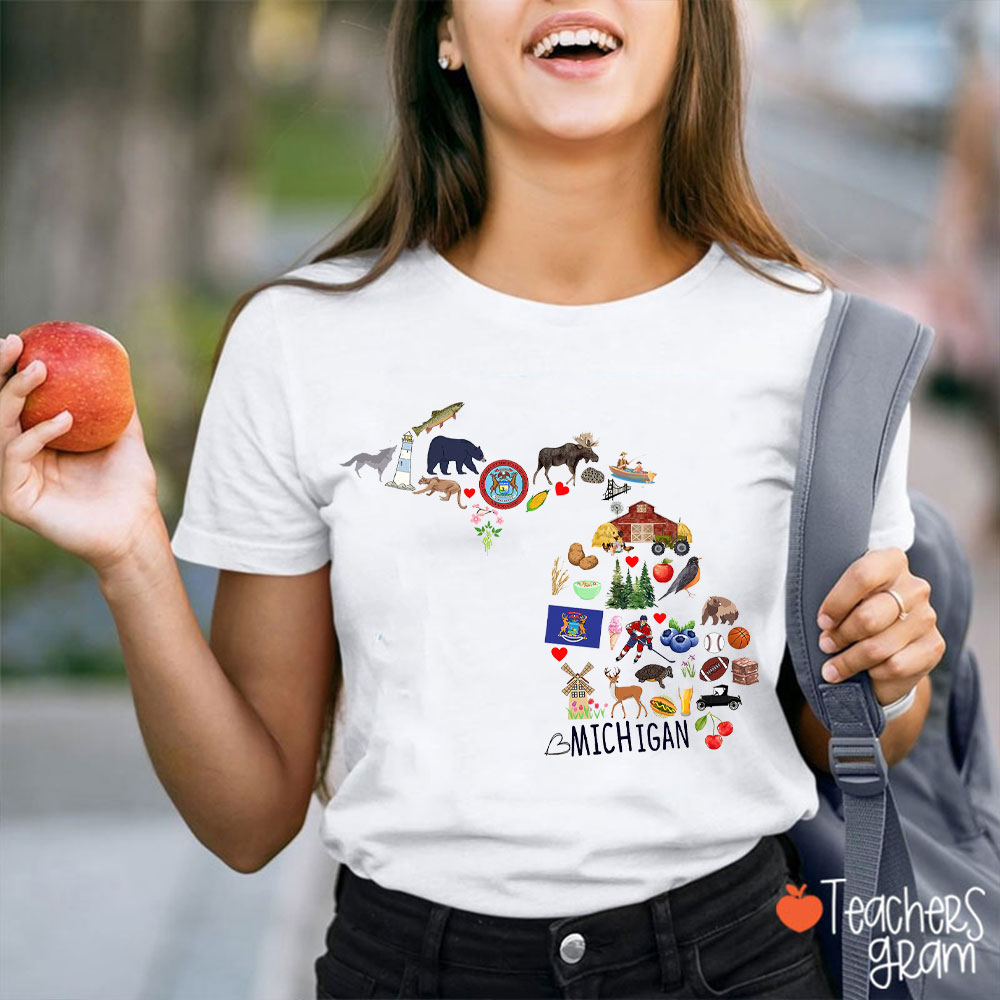 Michigan Map Teacher T-Shirt