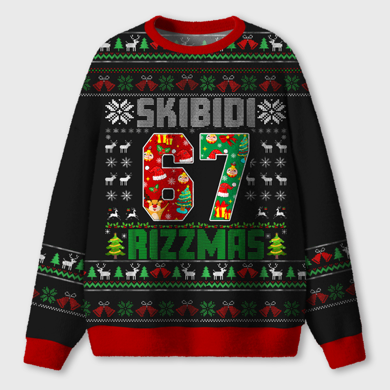 Skibidi Six Seven Rizzmas Funny Christmas Teacher Ugly Fluffy Christmas Sweater