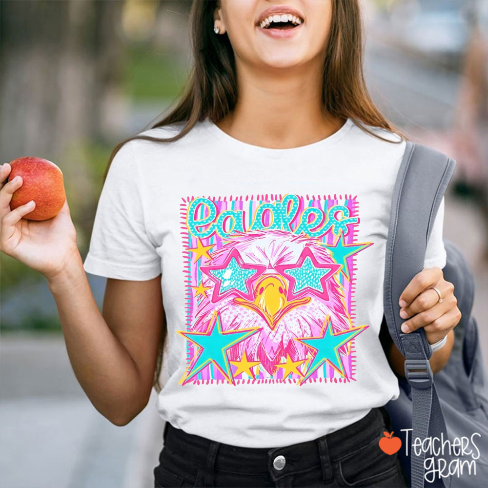 Personalized Mascot School Spirit Retro Neon Gradient Teacher T-Shirt