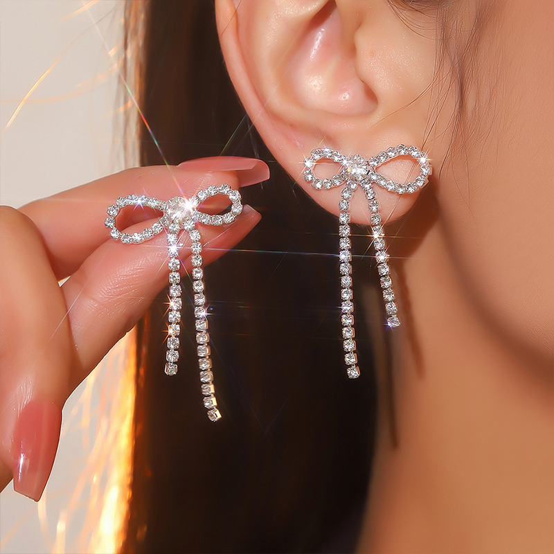 Bow Tassel Diamond Teacher Earrings