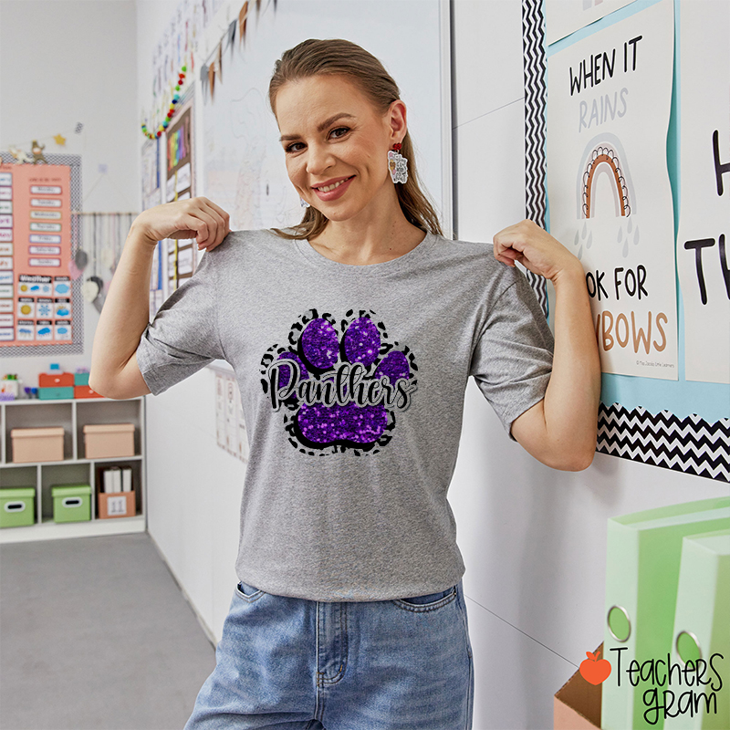 Personalized Mascot Glitter Paw Teacher T-Shirt