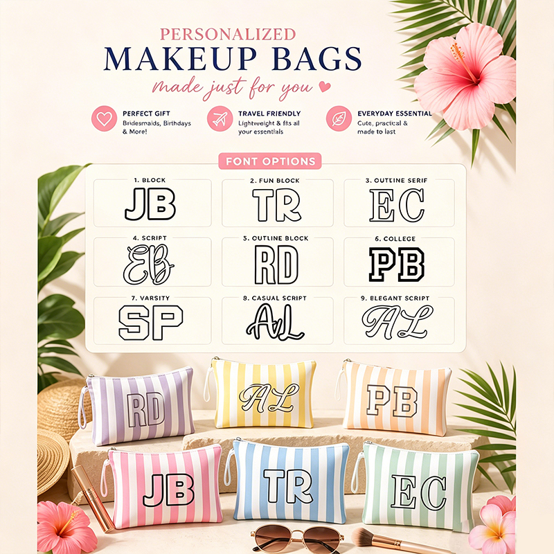 Personalized Monogram Initials Striped Makeup Bag