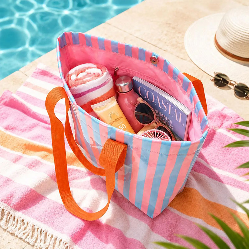 Personalized Embroidered Striped Waterproof Beach Tote Bag