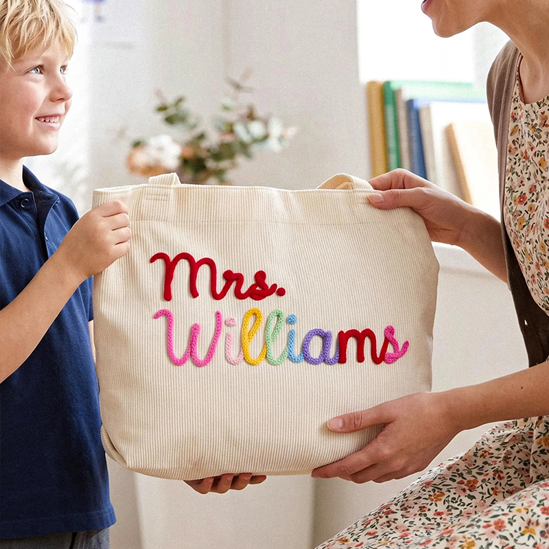Personalized Name Corduroy Teacher Tote Bag