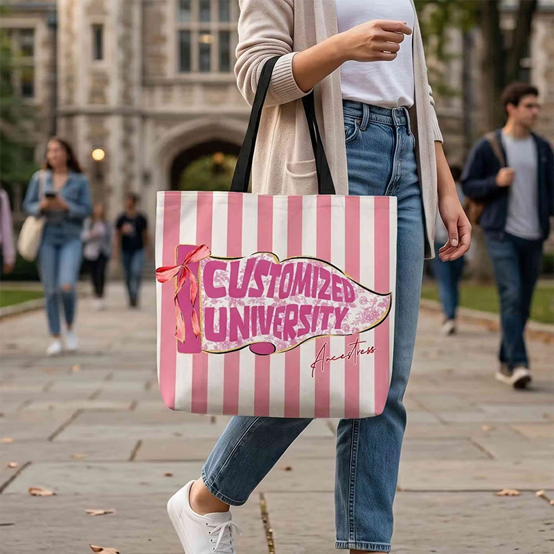 Personalized Bow Floral Pennant Striped Tote Bag