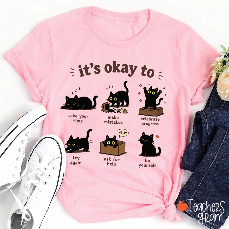 Black Cats It's Okay To Take Your Time Teacher T-Shirt