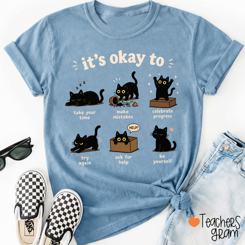 Black Cats It's Okay To Take Your Time Teacher T-Shirt