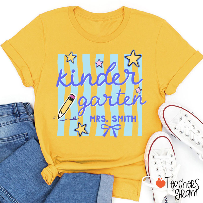 Personalized Grade And Name Stars And Pencil Teacher T-Shirt