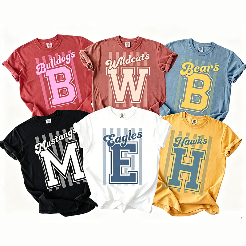 Personalized Mascot Striped Varsity Initial Letter Teacher T-Shirt
