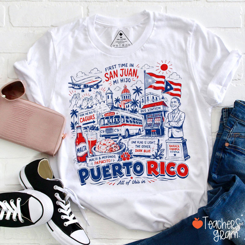 Puerto Rico Cultural Doodle Graphic Teacher T-Shirt