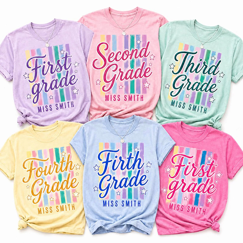 Personalized Grade And Name School Supply Crew Teacher T-Shirt