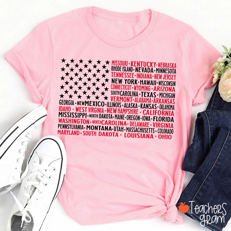 Vintage American Flag 4th Of July Teacher T-Shirt