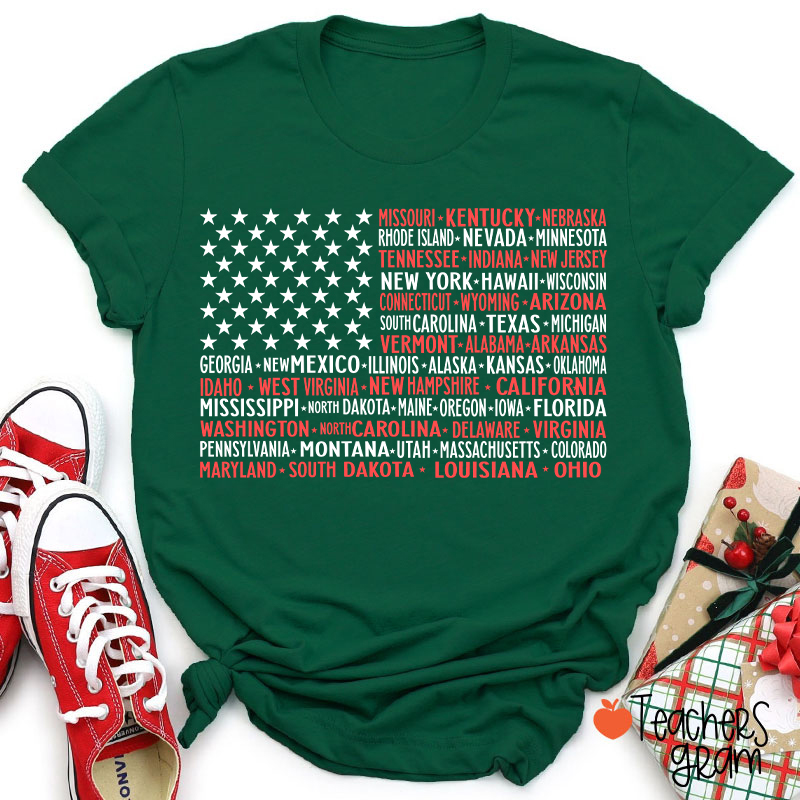 Vintage American Flag 4th Of July Teacher T-Shirt