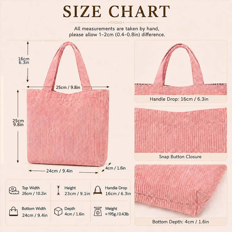 Personalized Name Chunky Yarn Embroidery Corduroy Teacher Tote Bag