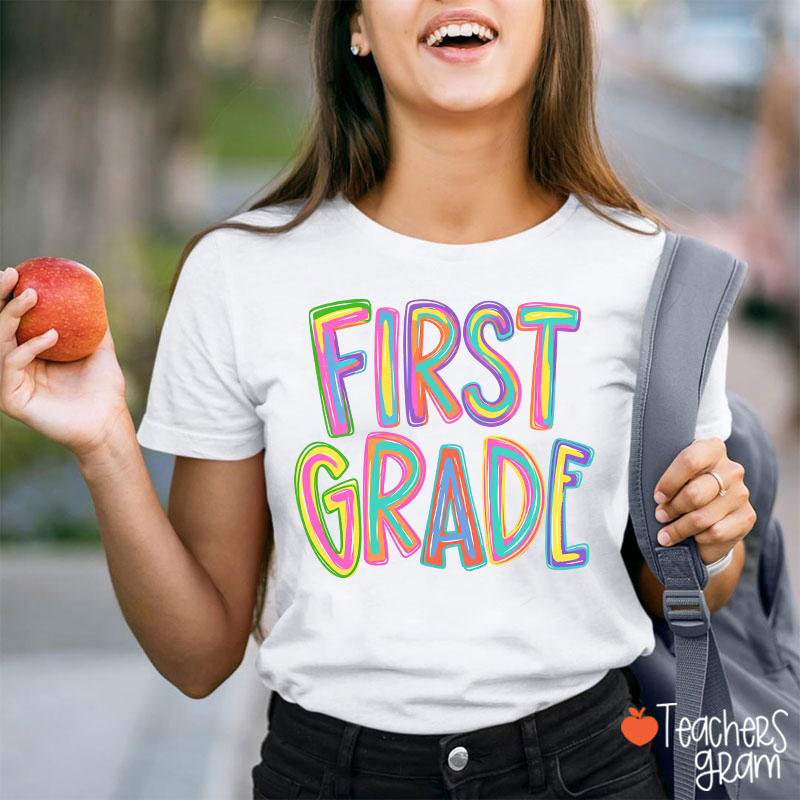 Personalized Name Colorful Neon Teacher T-Shirt