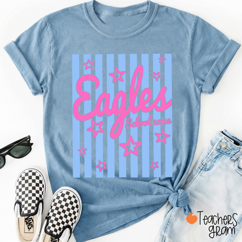 Personalized School Mascot Preppy Striped Star Teacher T-Shirt