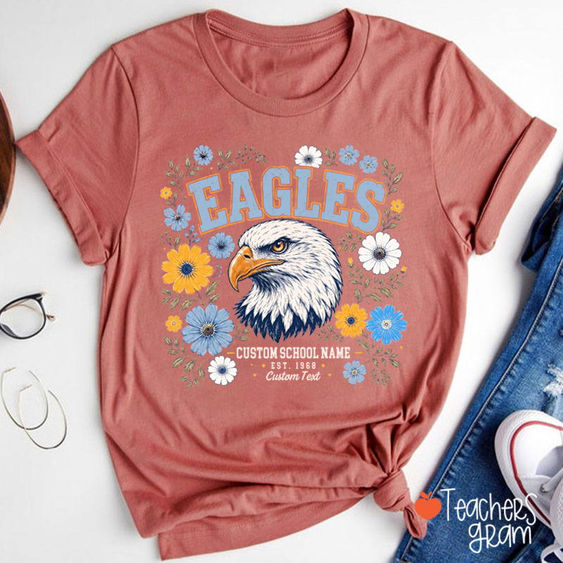 Personalized Mascot Floral Est Custom Text Teacher T-Shirt