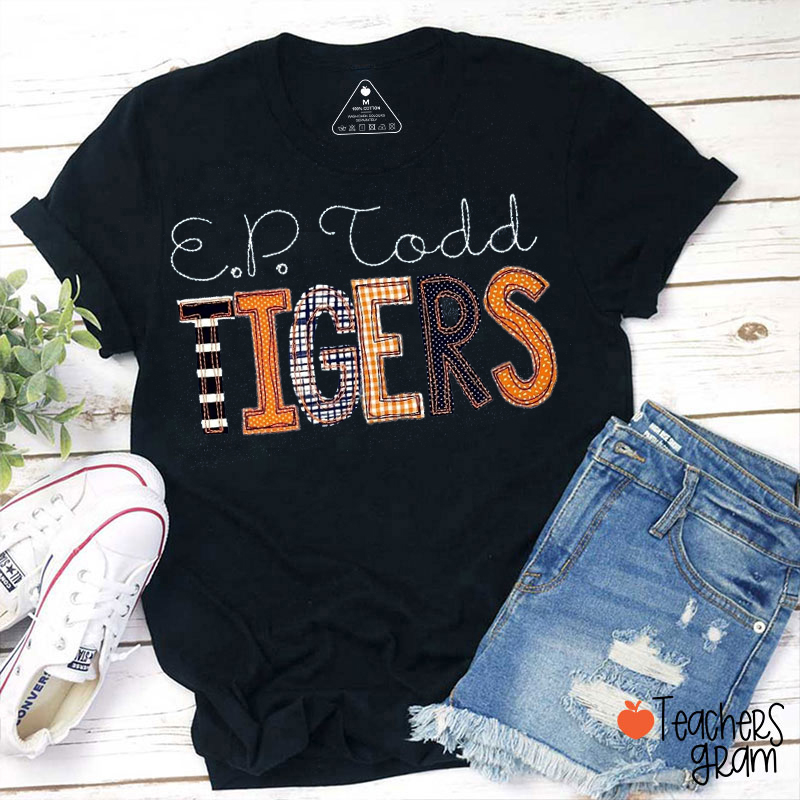 Personalized Mascot Mixed Pattern Varsity Letter Teacher T-Shirt