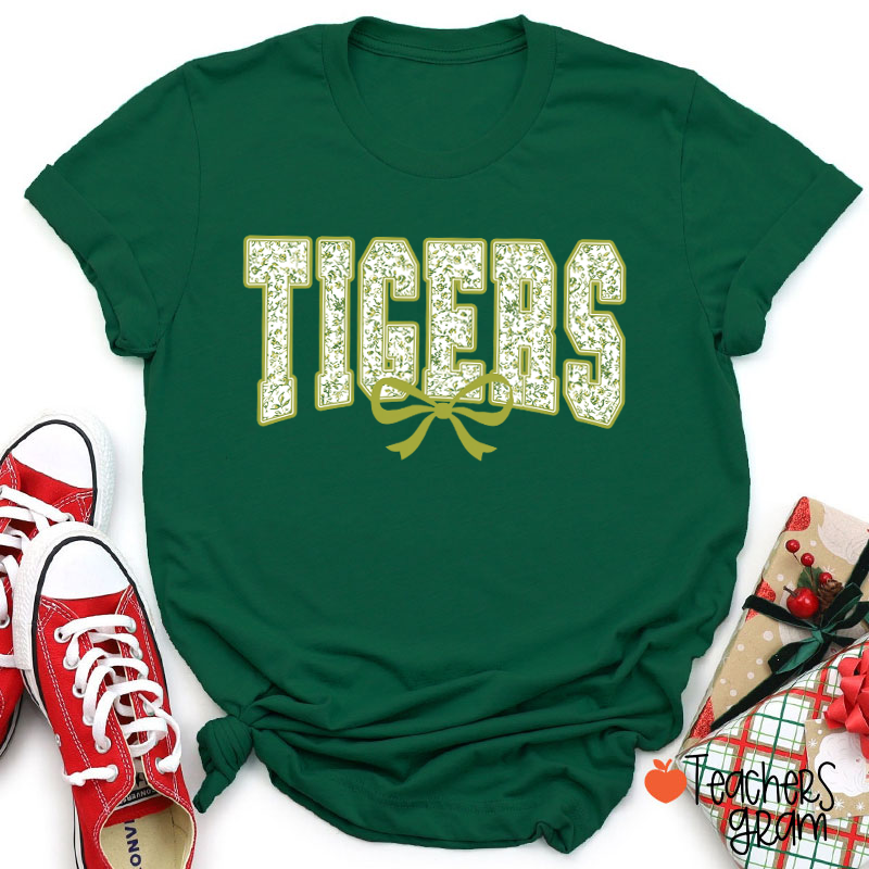 Personalized Mascot Floral Printing Coquette Bow Teacher T-Shirt