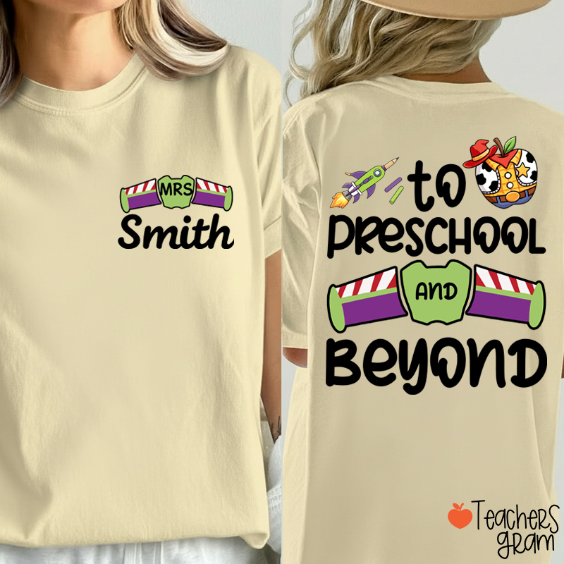 Personalized Grade And Name Galaxy Cartoon Teacher Two Sided T-Shirt