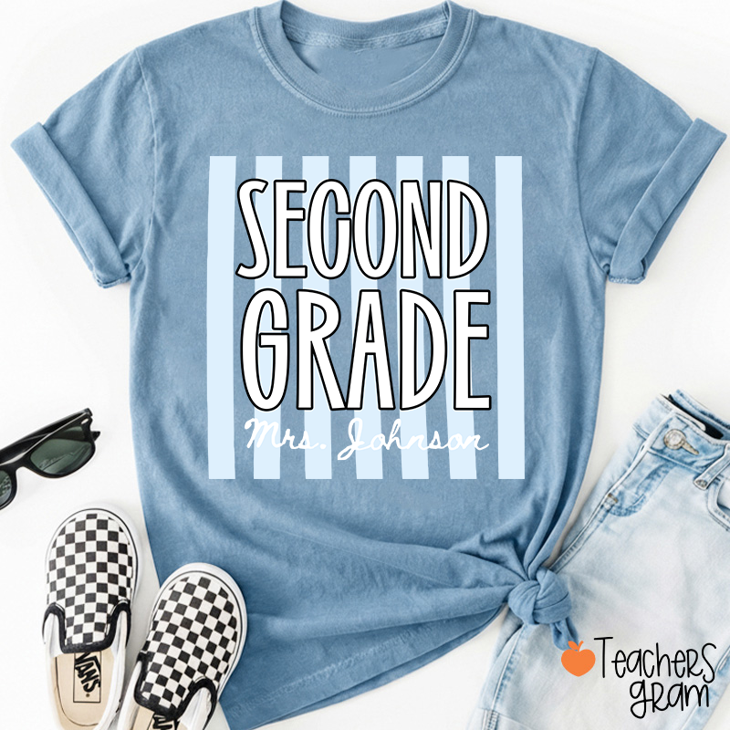 Personalized Grade And Name Stripes Stars Teacher T-Shirt