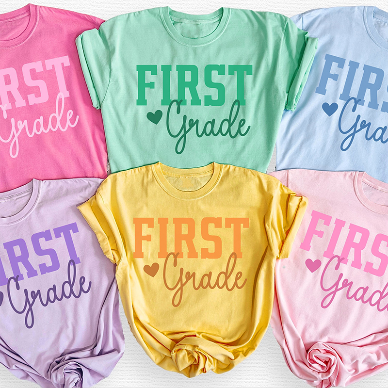 Personalized Grade Simple Design Heart Teacher T-Shirt