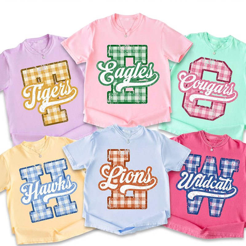 Personalized Mascot Sport Gingham Varsity Teacher T-Shirt