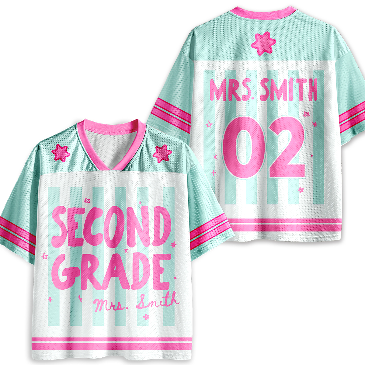 Personalized Grade And Name Preppy Stripes Teacher Mesh Jersey
