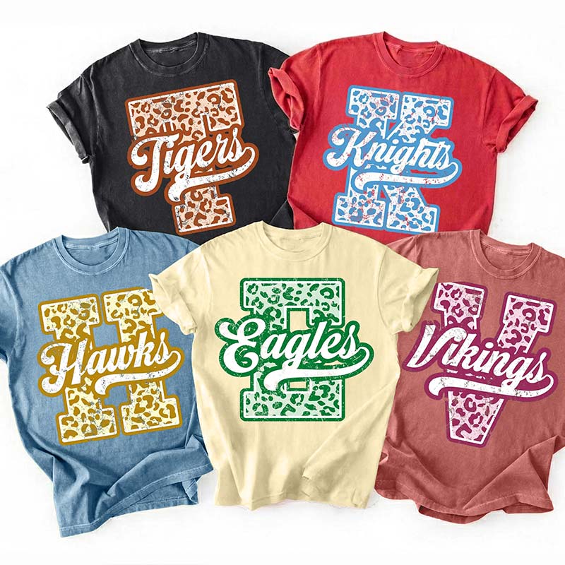 Personalized Mascot Leopard Block Letter Teacher T-Shirt