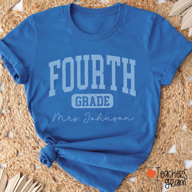 Personalized Name And Grade Vintage Distressed Varsity Letter Teacher T-Shirt