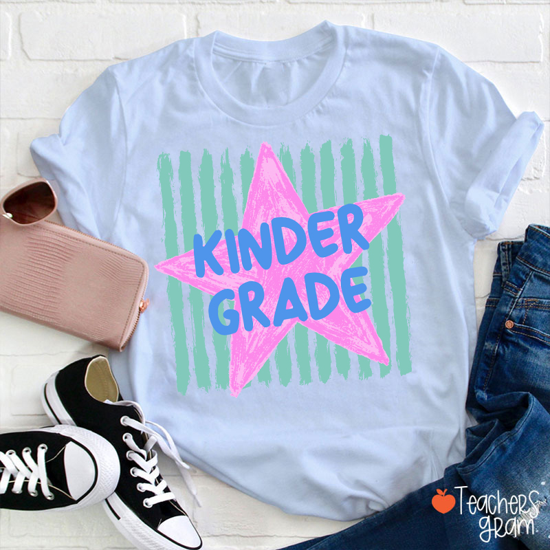 Personalized Grade Stripe Star Pattern Teacher T-Shirt