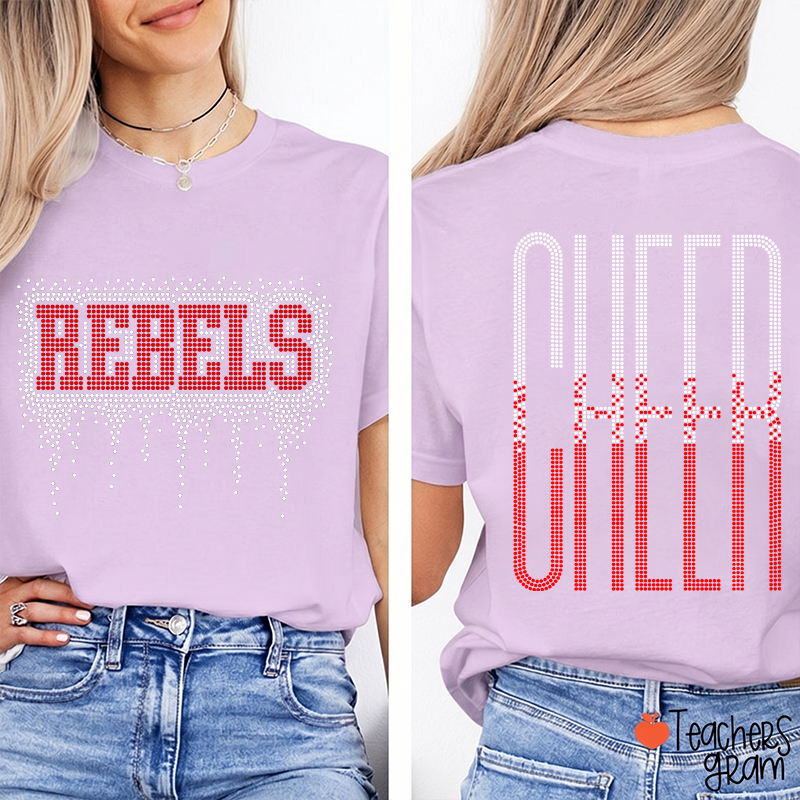 Personalized Mascot Cheer Drip Faux Rhinestone Teacher  Two Sided T-Shirt