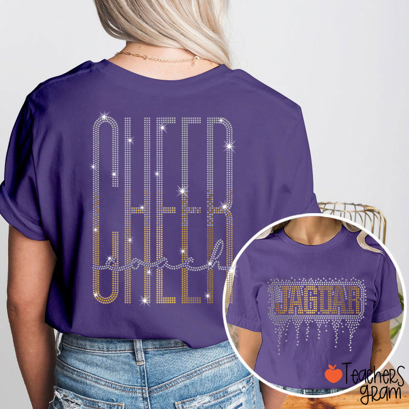 Personalized Mascot Cheer Drip Faux Rhinestone Teacher  Two Sided T-Shirt