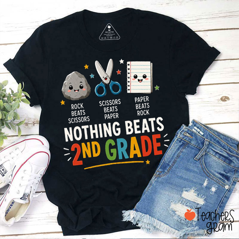 Personalized Grade Nothing Beats Rock Paper Scissors Teacher T-Shirt
