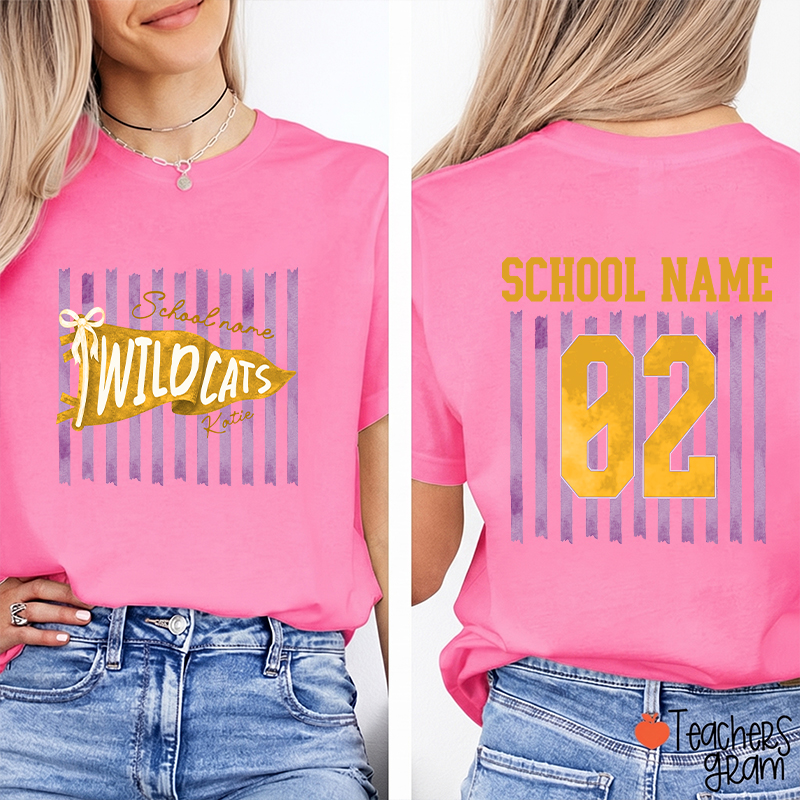 Personalized Name And Text Cartoon Supply Teacher Two Sided T-Shirt