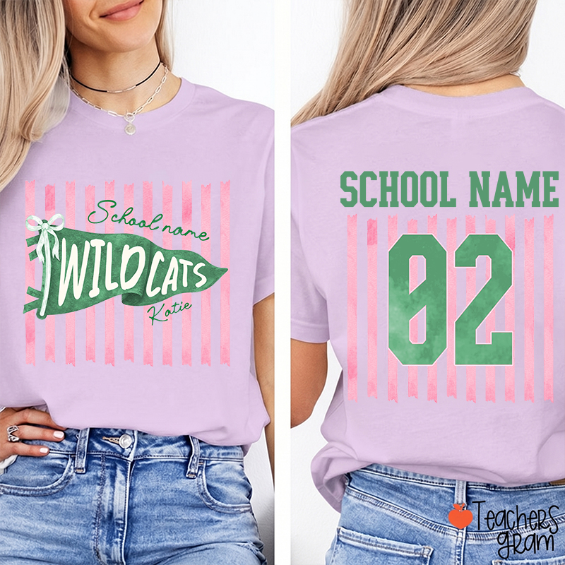 Personalized Name And Text Cartoon Supply Teacher Two Sided T-Shirt
