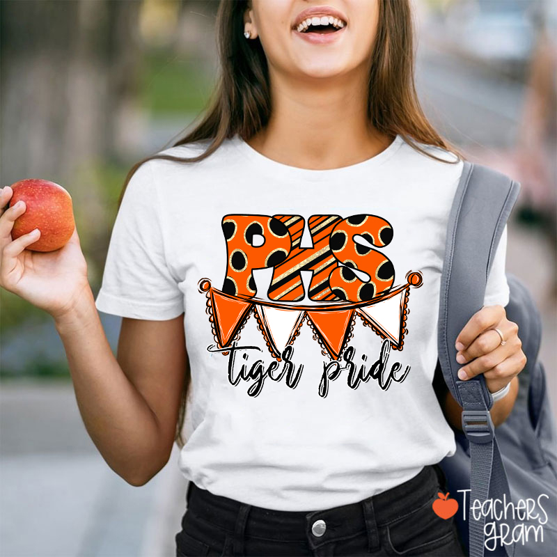 Personalized Mascot Banner Dots Teacher T-Shirt