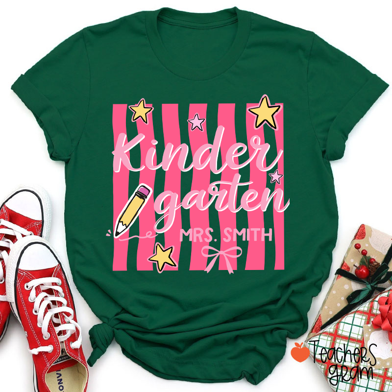 Personalized Grade And Name Stars And Pencil Teacher T-Shirt