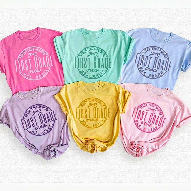 Personalized Grade Crew Teach Love Inspire Bow Teacher T-Shirt