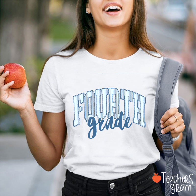 Personalized Grade Striped Varsity Teacher T-Shirt