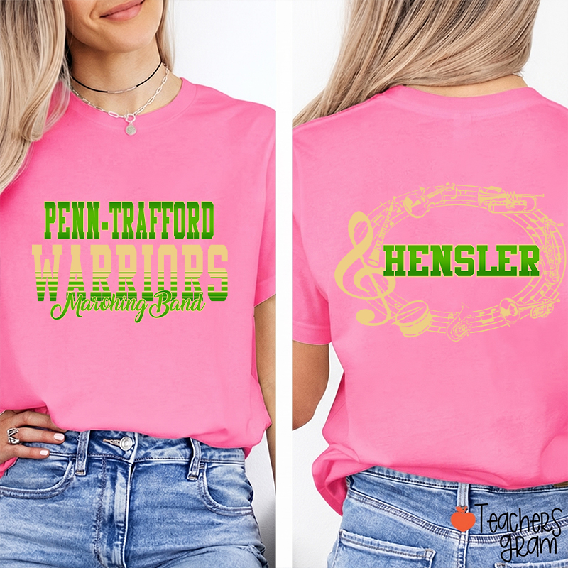 Personalized Band Music Note Mascot Two Sided Teacher T-Shirt