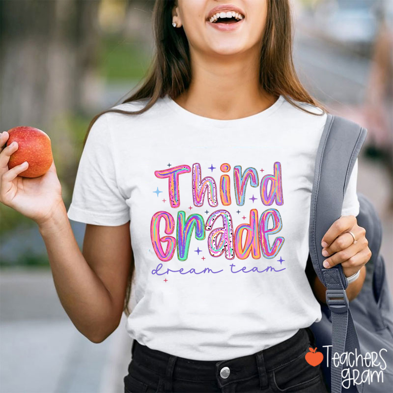 Personalized Pastel Rainbow Grade Dream Team Teacher T-Shirt