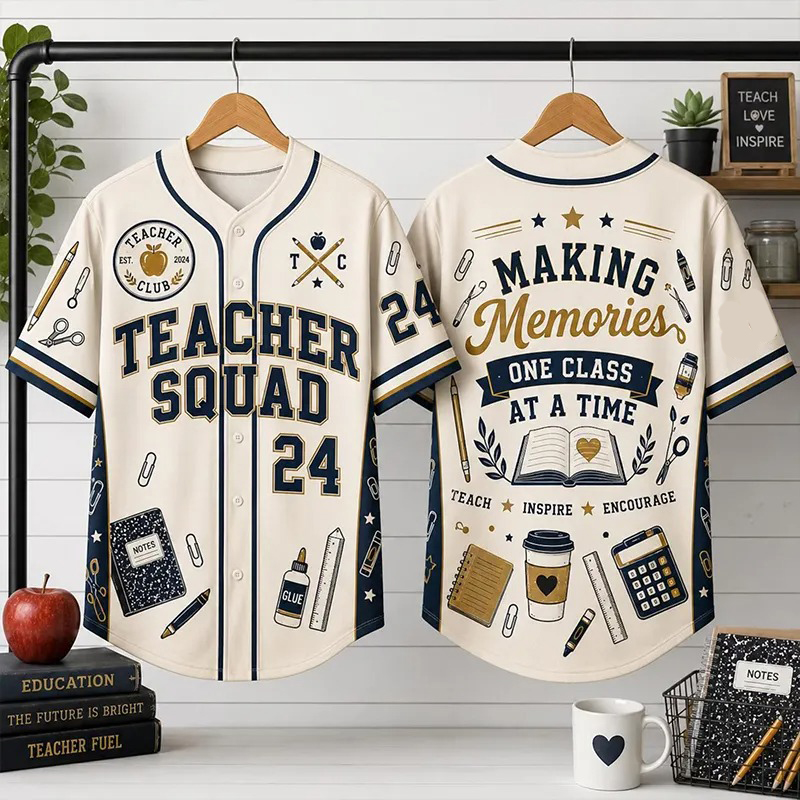 Personalized Number Teacher Squad Making Memories Teacher Baseball Jersey