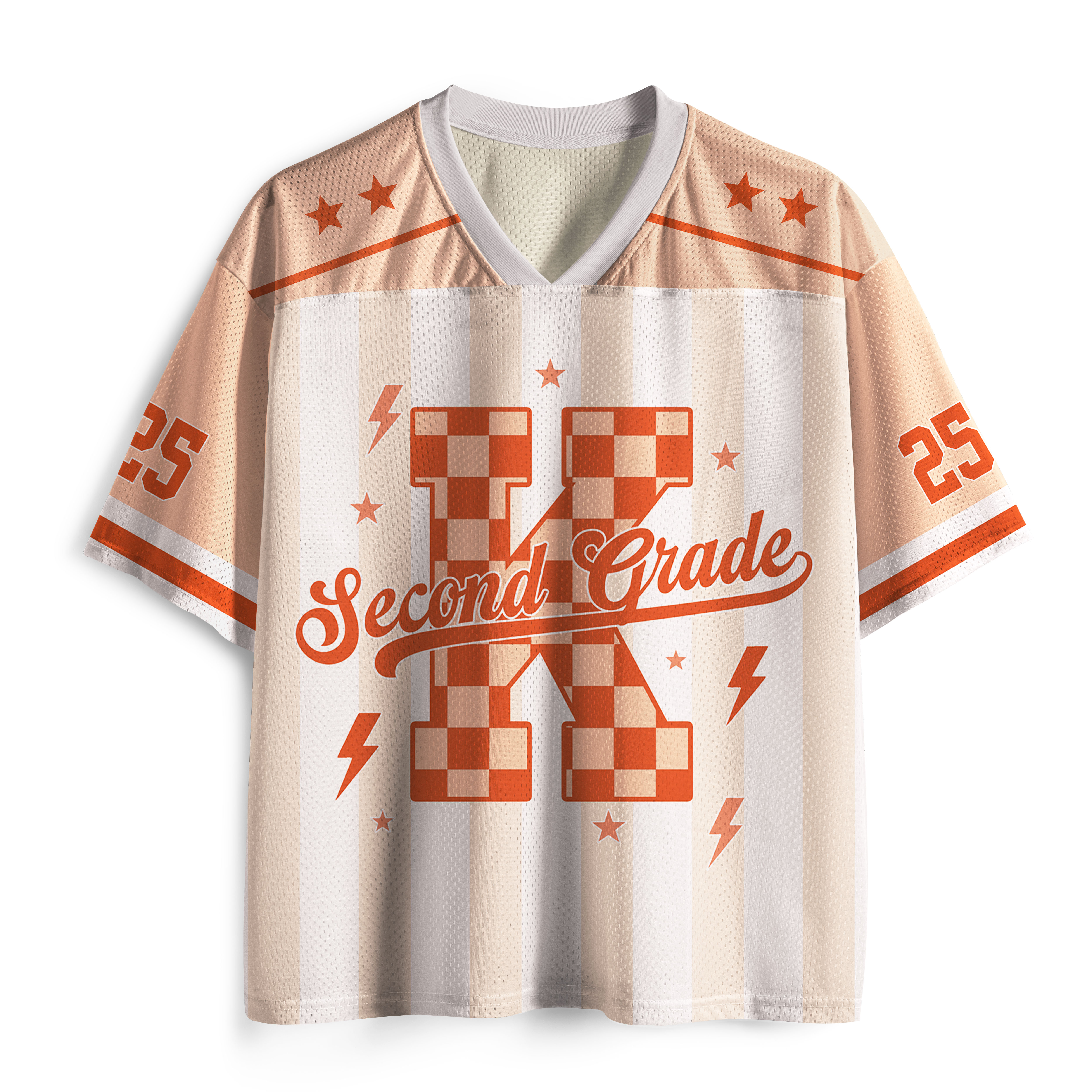 Personalized Grade Pastel Stripe Check Number Teacher Mesh Jersey