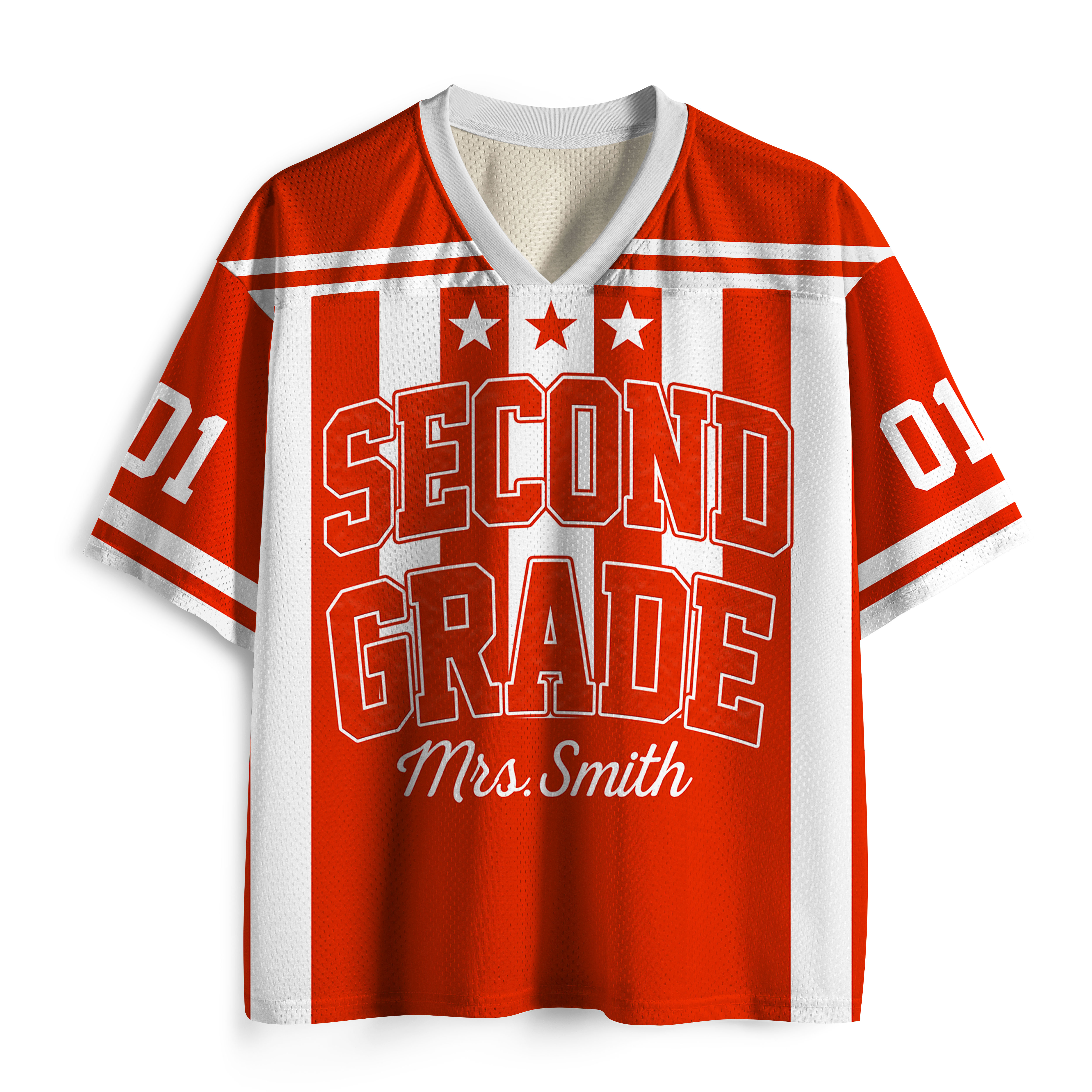 Personalized Grade Teacher Name And Number Vertical Striped Teacher Mesh Jersey